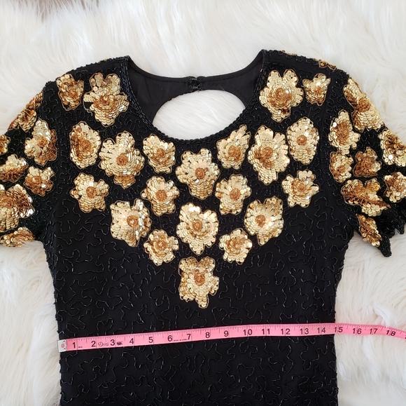 Vintage 1980s Floral Beaded and Sequin Dress - Picture 10 of 14